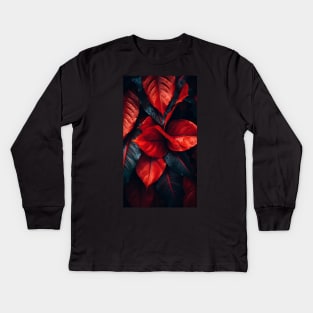 Beautiful fall leaves in surreal shades of red washed in rain ! Kids Long Sleeve T-Shirt